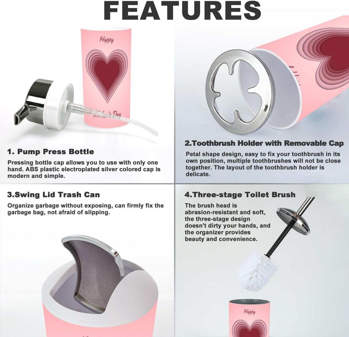6 Piece Bathroom Accessory Set with Heart Design 1