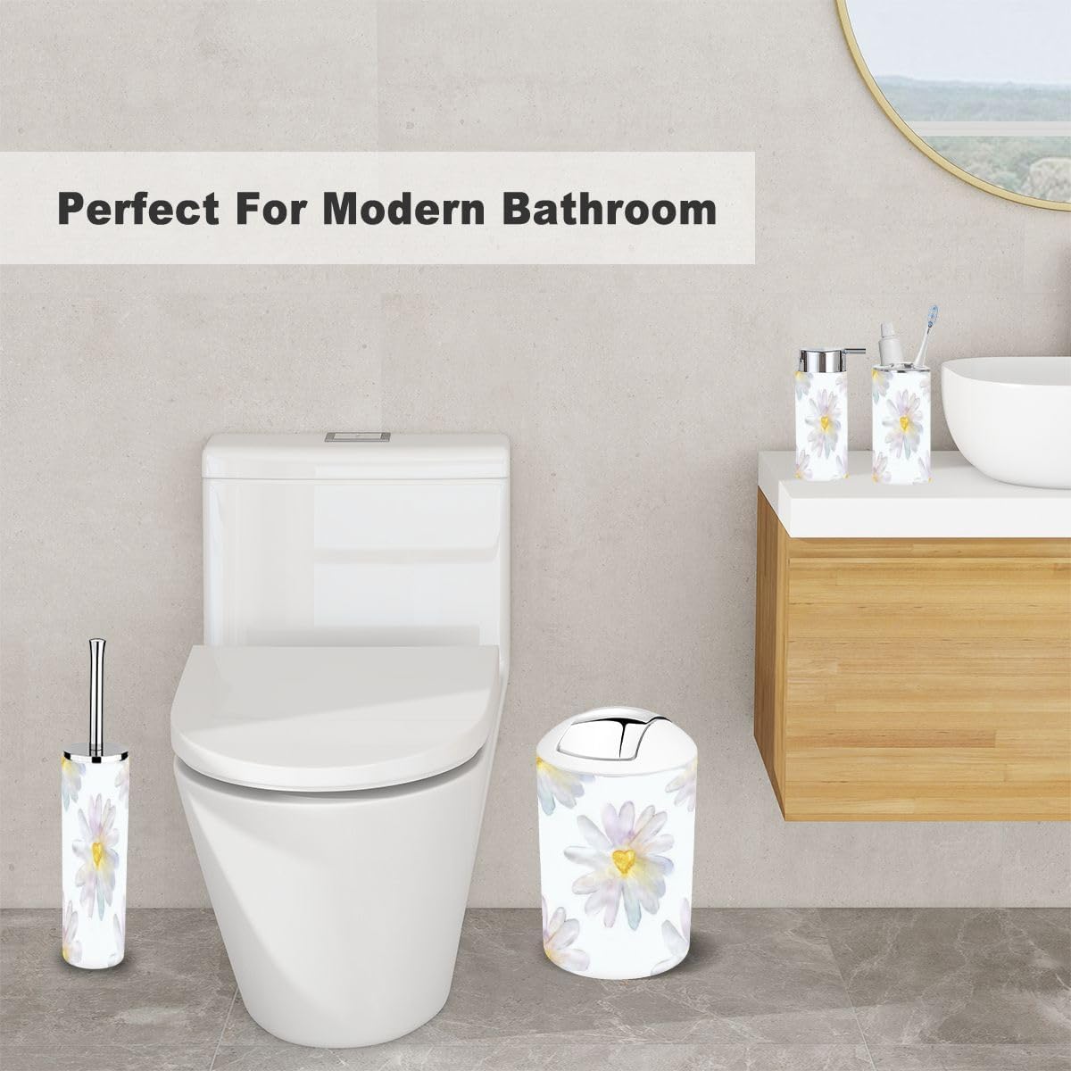 6 Piece Daisy Heart Bathroom Accessories Set