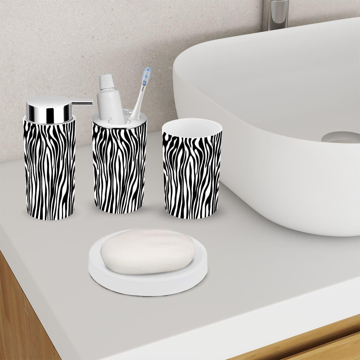 Zebra Print Bathroom Accessories 6 Piece Set