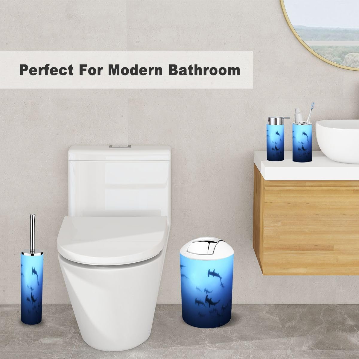 6 Piece Bathroom Accessory Set with Shark Design 1