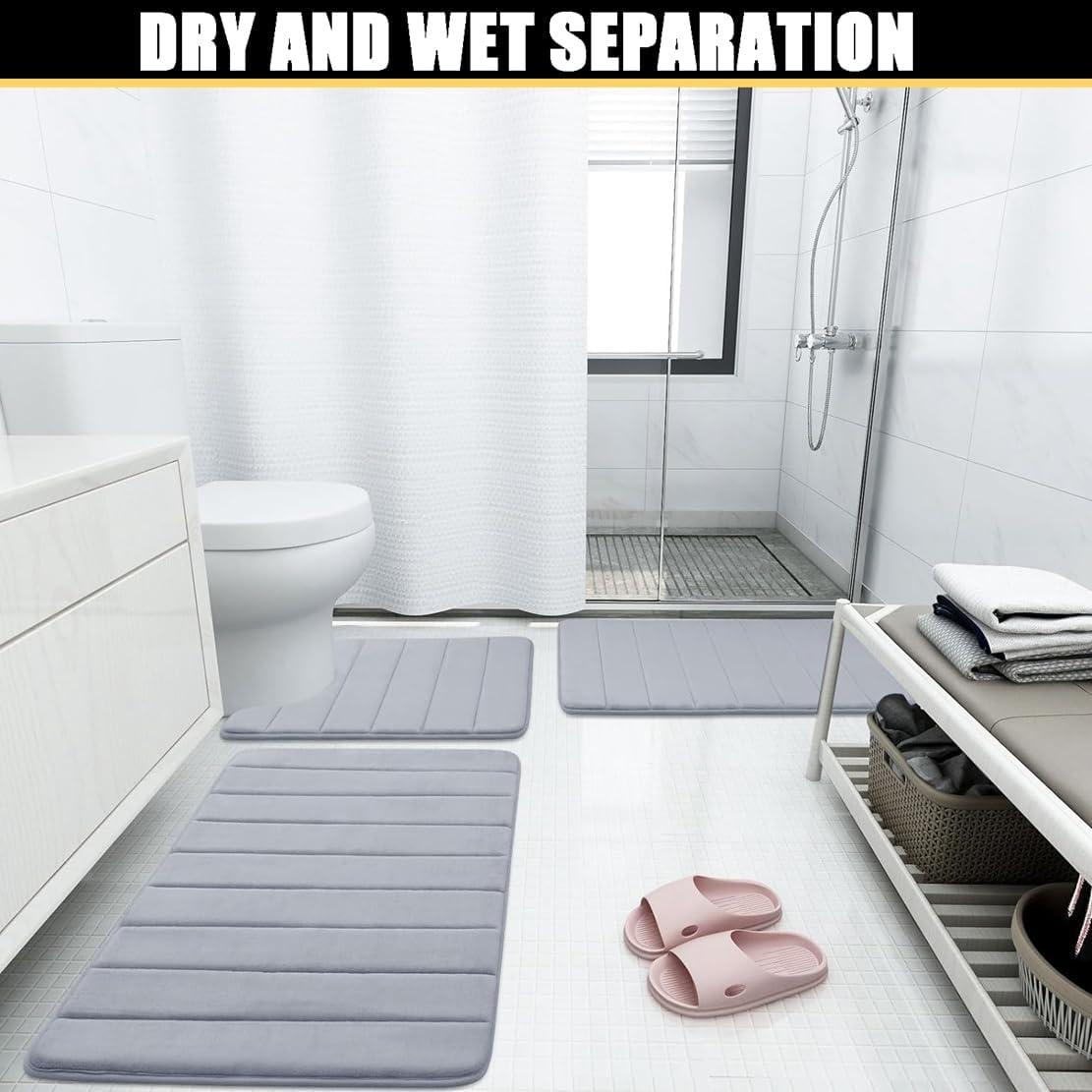 DIANKL Thick Memory Foam Bath Mat Non Slip 16x24 Inch Grey