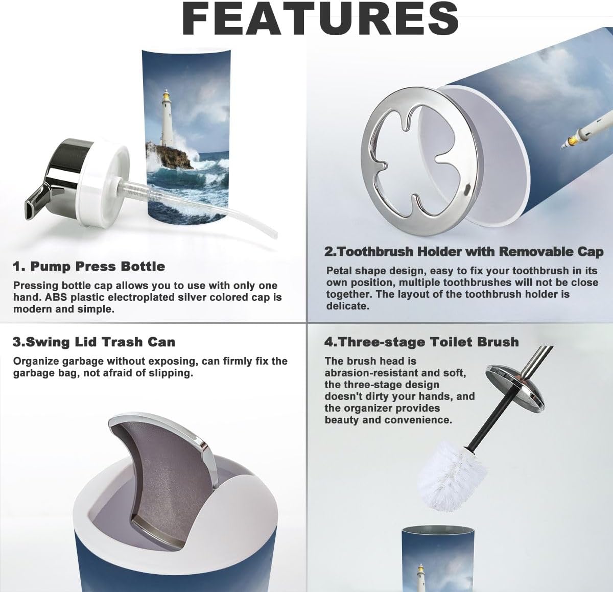 6 Piece Bathroom Accessory Set White Lighthouse Design