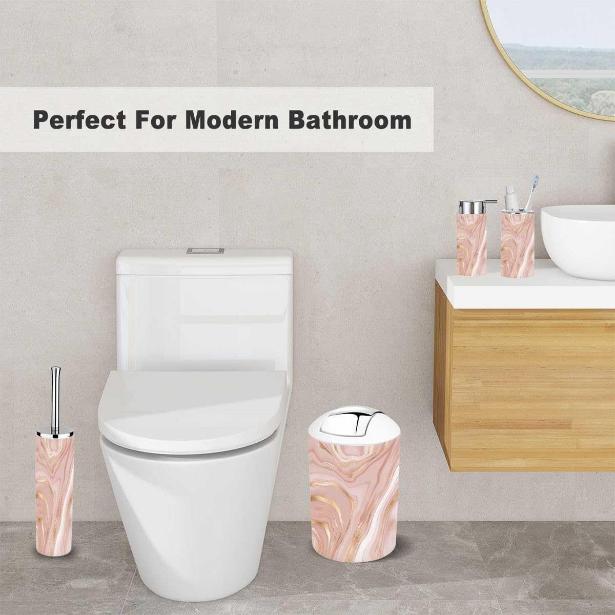 6 Piece Bathroom Accessory Set with Gold Splash Texture
