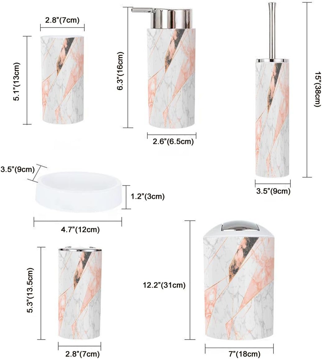 Boho Rose Gold Marble Bathroom Accessories Set 6 Piece 1