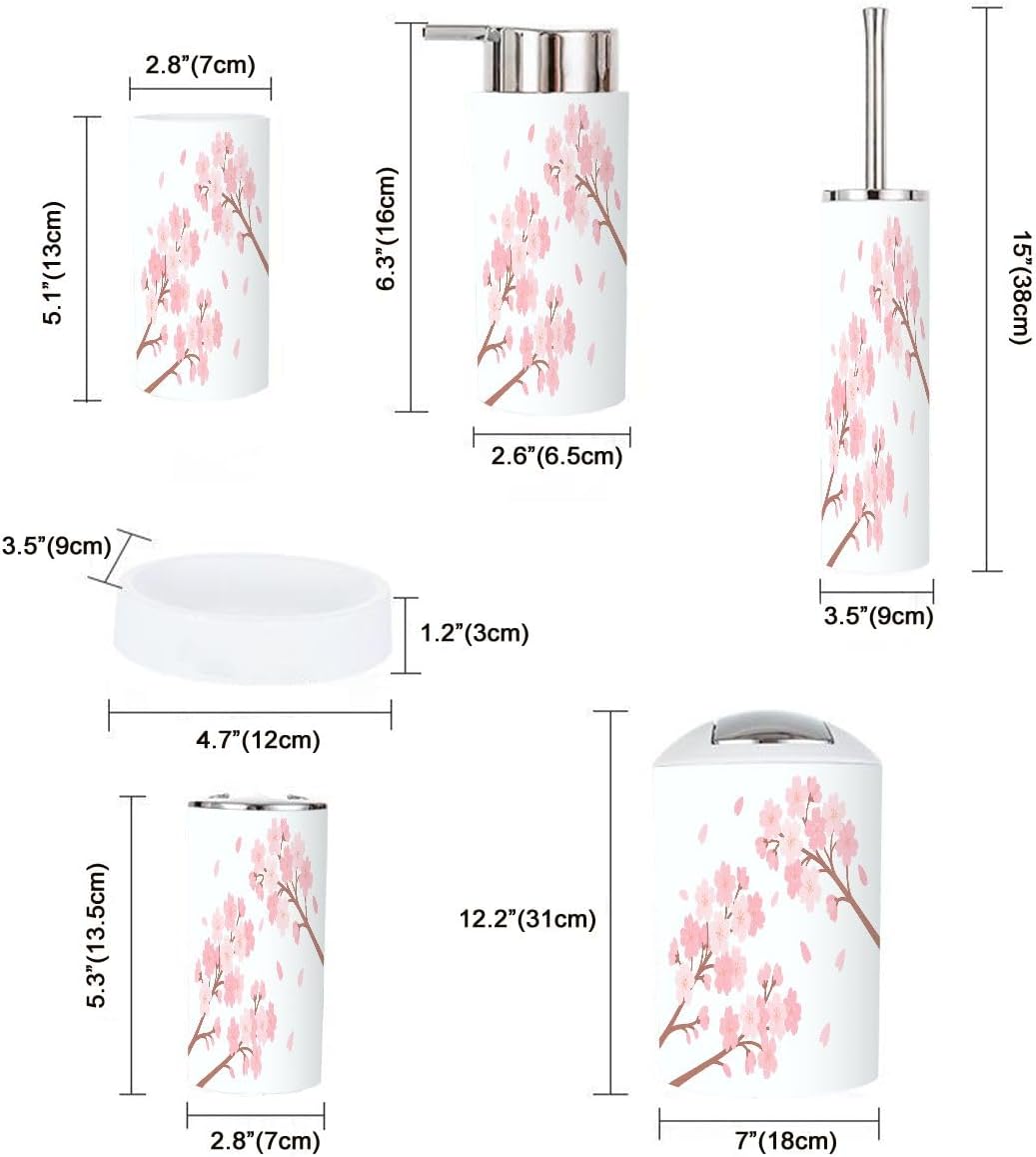 Boho Cherry Blossom Bathroom Accessory Set 6 Piece