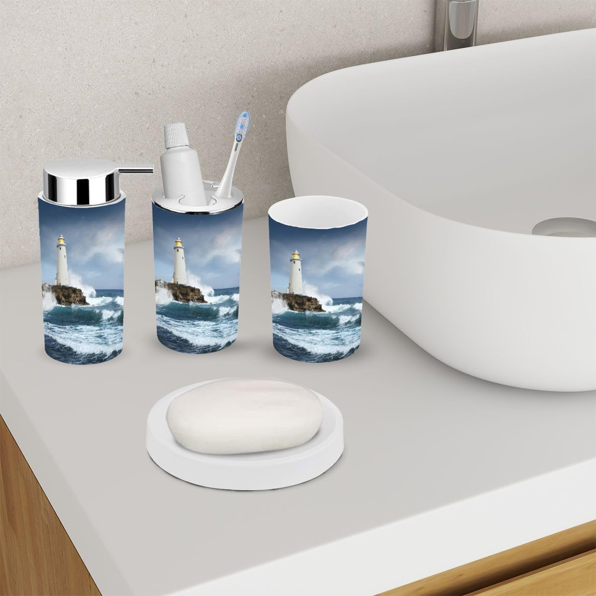 6 Piece Bathroom Accessory Set White Lighthouse Design
