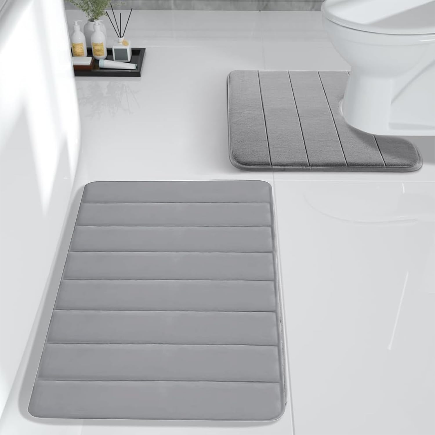 Soft Memory Foam Bath Mat Set 2PCS Non-Slip Water Absorbent