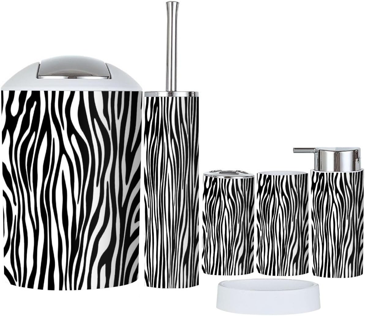 Zebra Print Bathroom Accessories 6 Piece Set