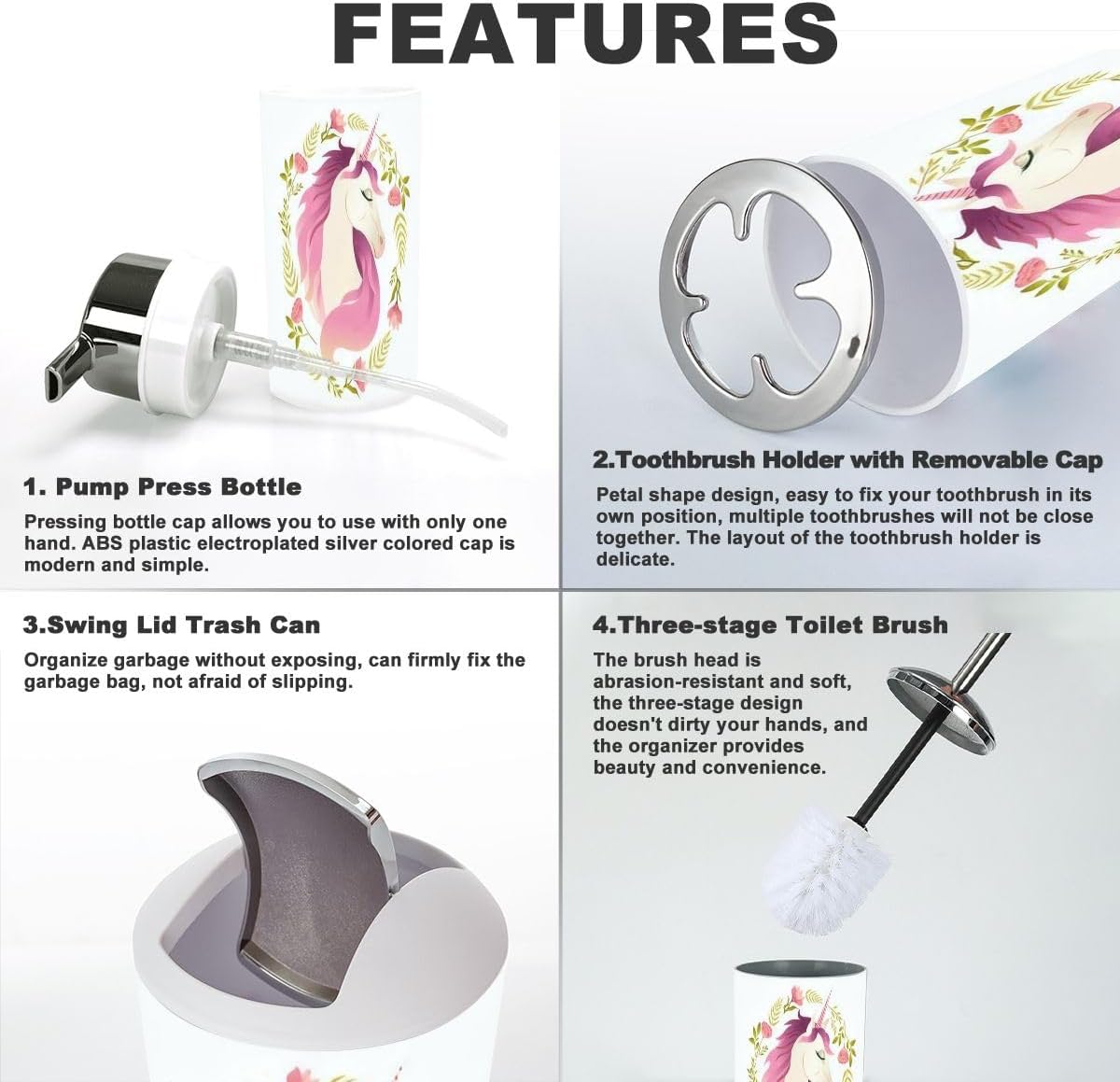 6 Piece Bathroom Accessory Set with Wreath Flowers Design 1