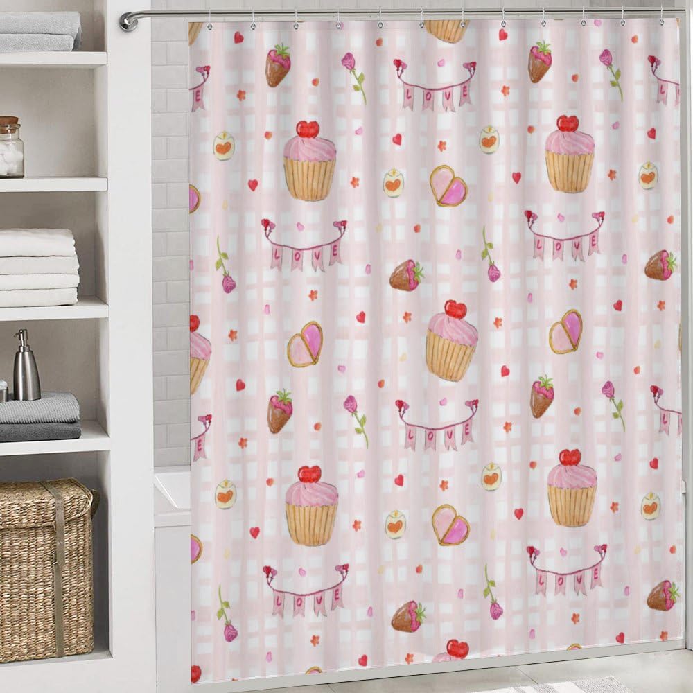 Kuizee 4 Piece Shower Curtain Set with Rugs Soft Pink Bathroom Accessories