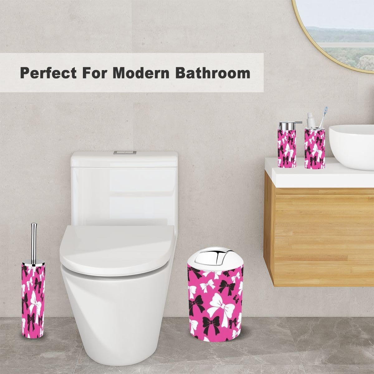 6 Piece Bathroom Accessory Set with Trash Can 1
