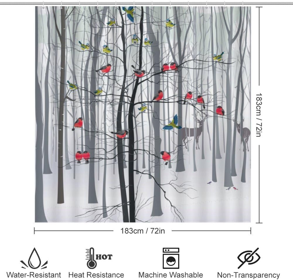 Kuizee 4-Piece Christmas Tree Shower Curtain Set with Non-Slip Bath Rugs