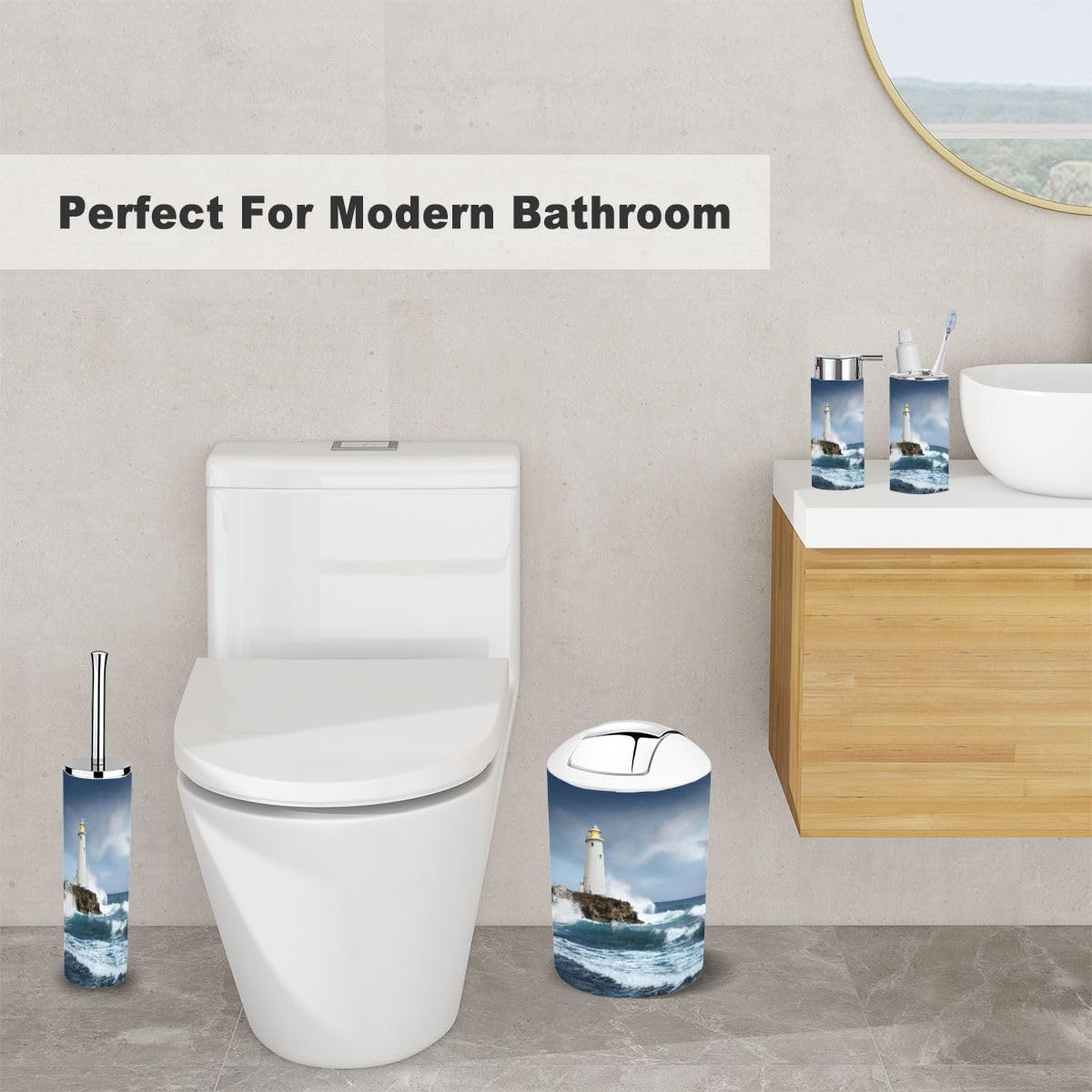 6 Piece Bathroom Accessory Set White Lighthouse Design