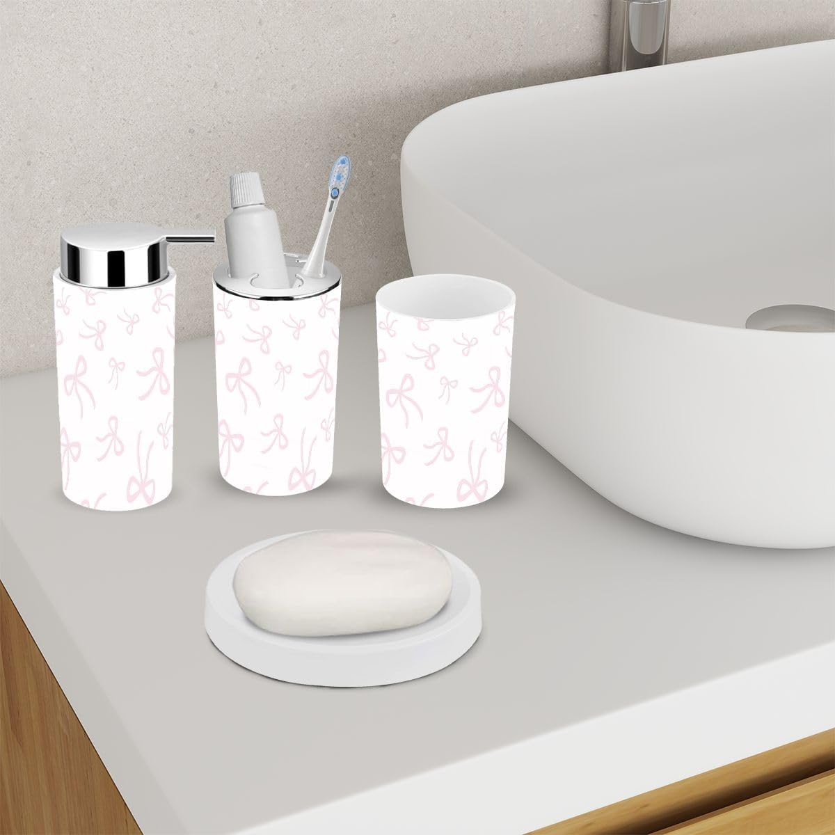6 Piece Pink Bathroom Accessory Set