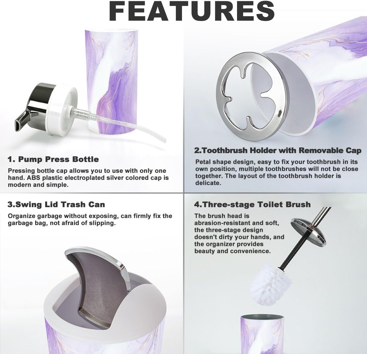 Bathroom Accessory Set 6 Piece Purple Lavender