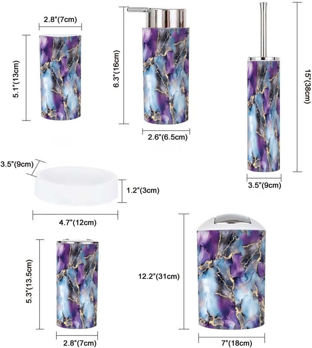 6 Piece Bathroom Accessory Set with Marble Pattern 1