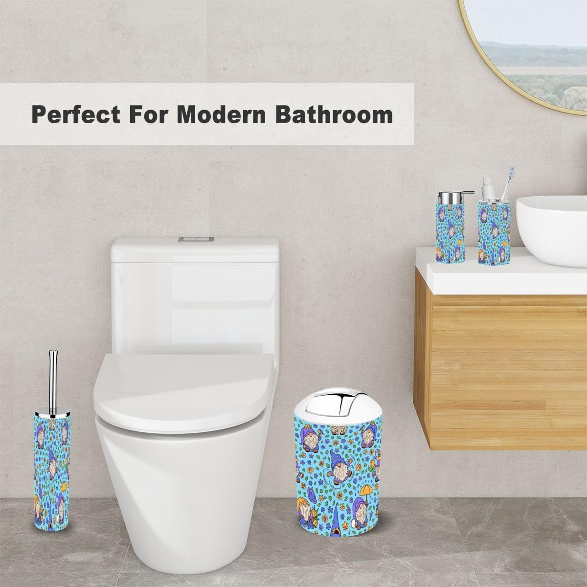 Scandinavian Gnomes Bathroom Accessory Set 6 Piece