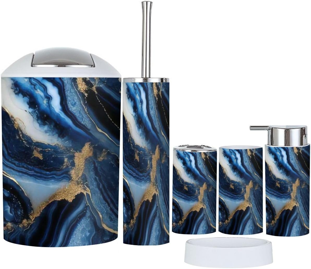 Navy Blue Marble Bathroom Accessory Set 6 Piece