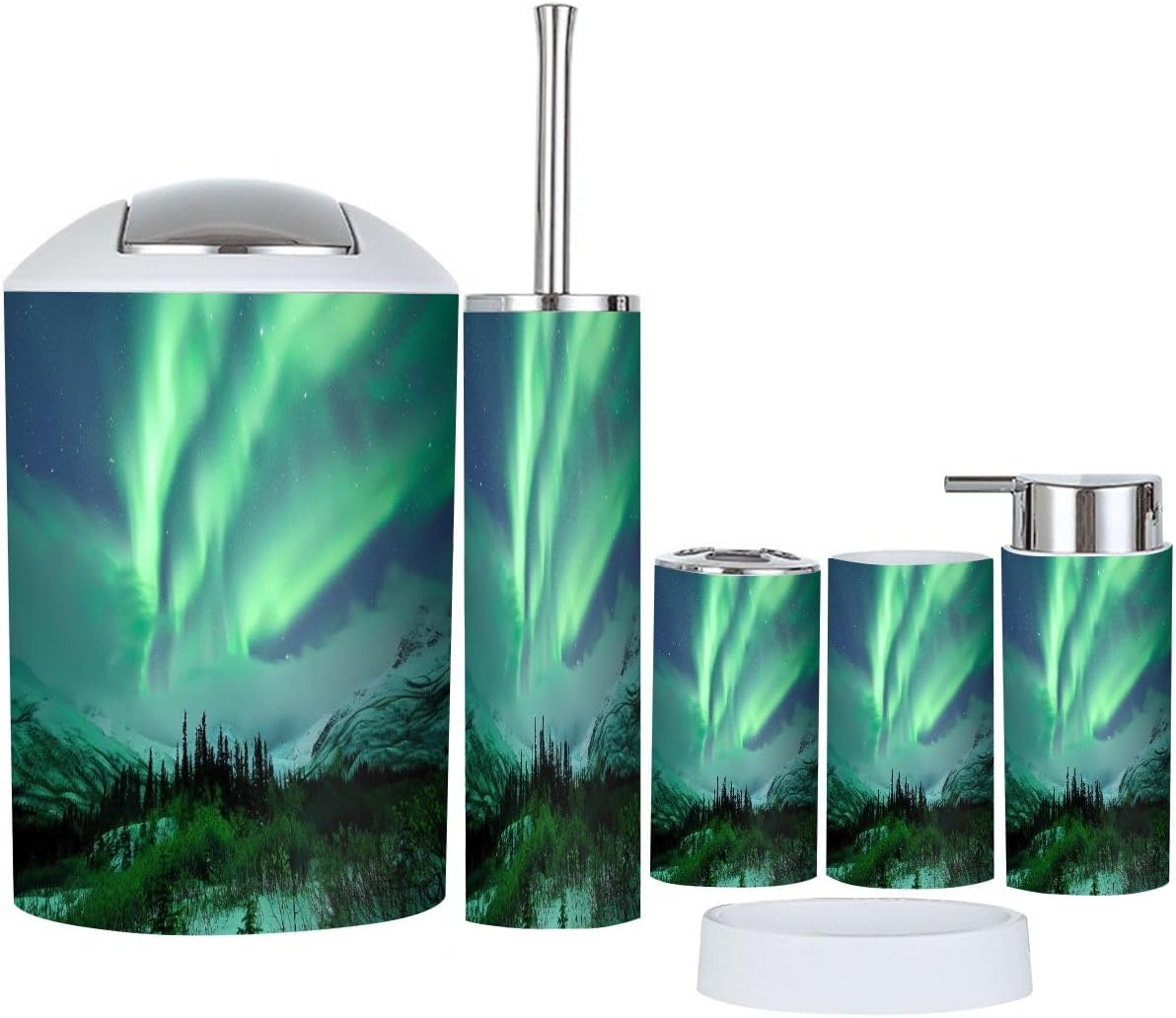 Boho Green Bathroom Accessory Set 6 Piece