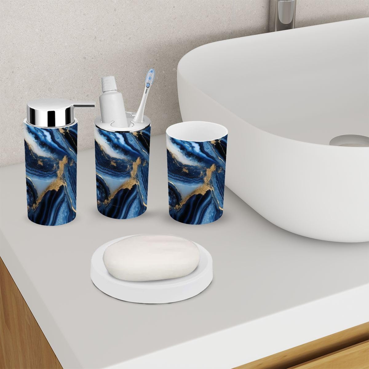 Navy Blue Marble Bathroom Accessory Set 6 Piece