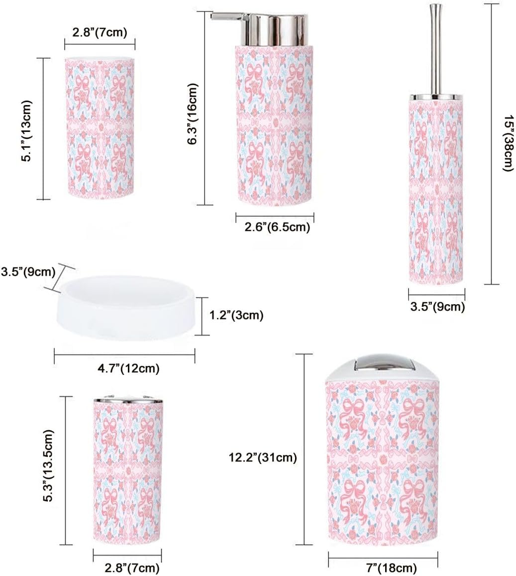 6 Piece Bathroom Accessory Set with Rose Ribbons 1