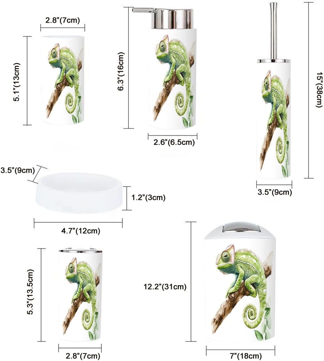 Boho Green Chameleon Animal Bathroom Accessory Set of 6