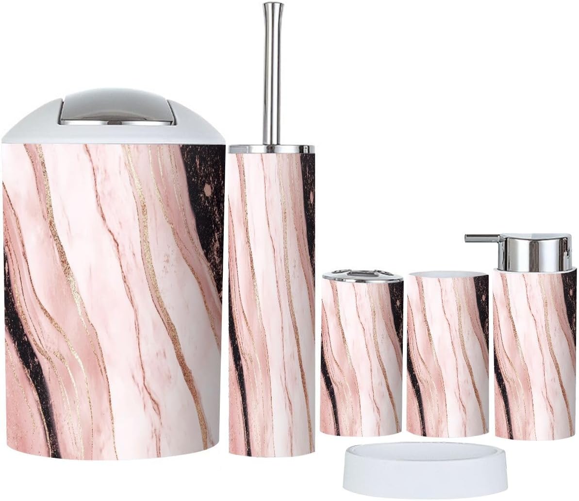 Boho Marble Style Bathroom Accessory Set 6 Piece