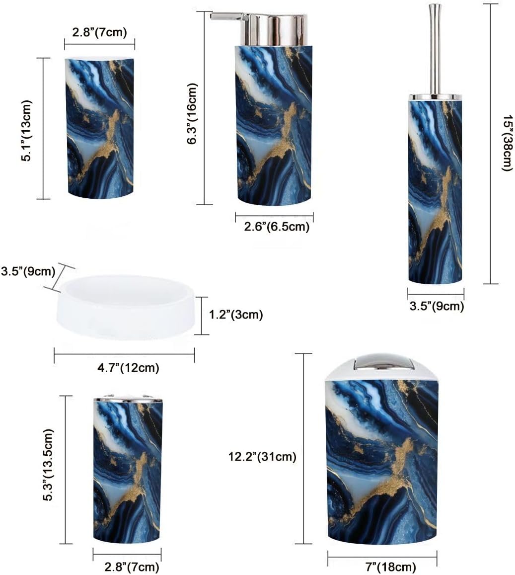 Navy Blue Marble Bathroom Accessory Set 6 Piece