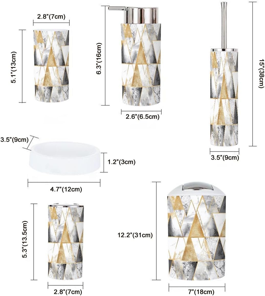 Boho Bathroom Accessory Set 6 Piece Gold Lines Silver Glitter