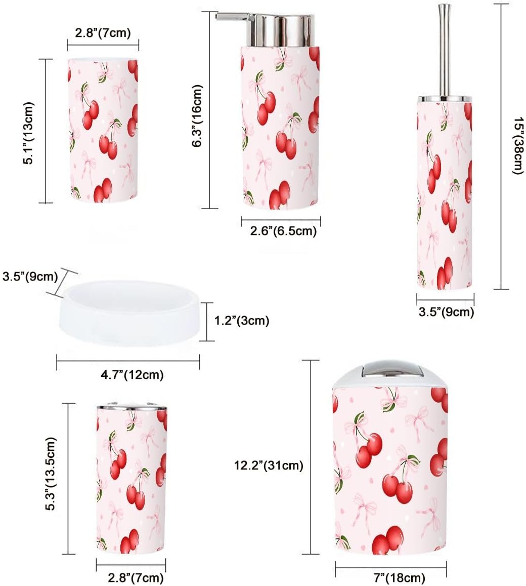 Valentine Coquette Cherry Bows Bathroom Accessory Set