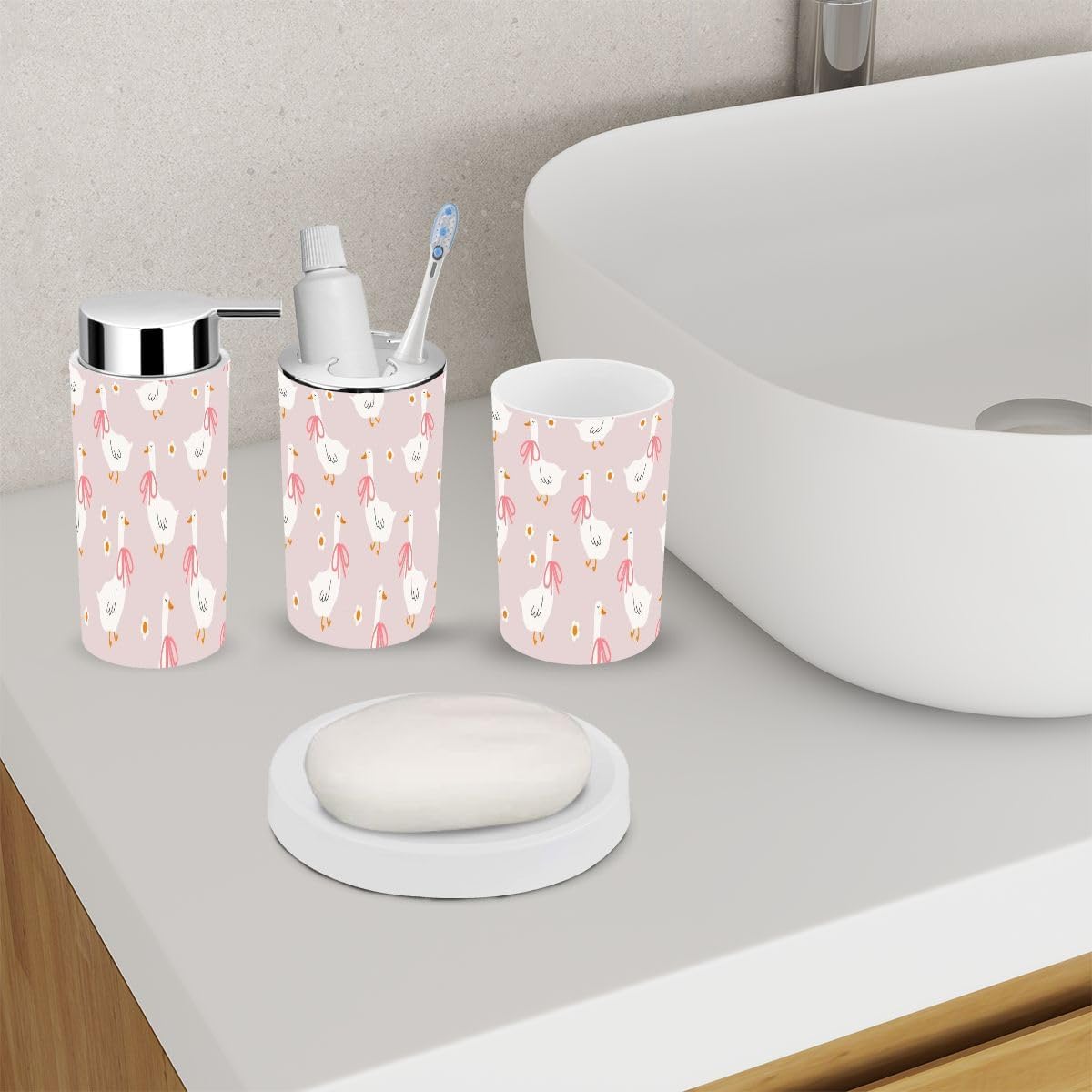 6 Piece Bathroom Accessory Set with Cute Geese Pattern 1