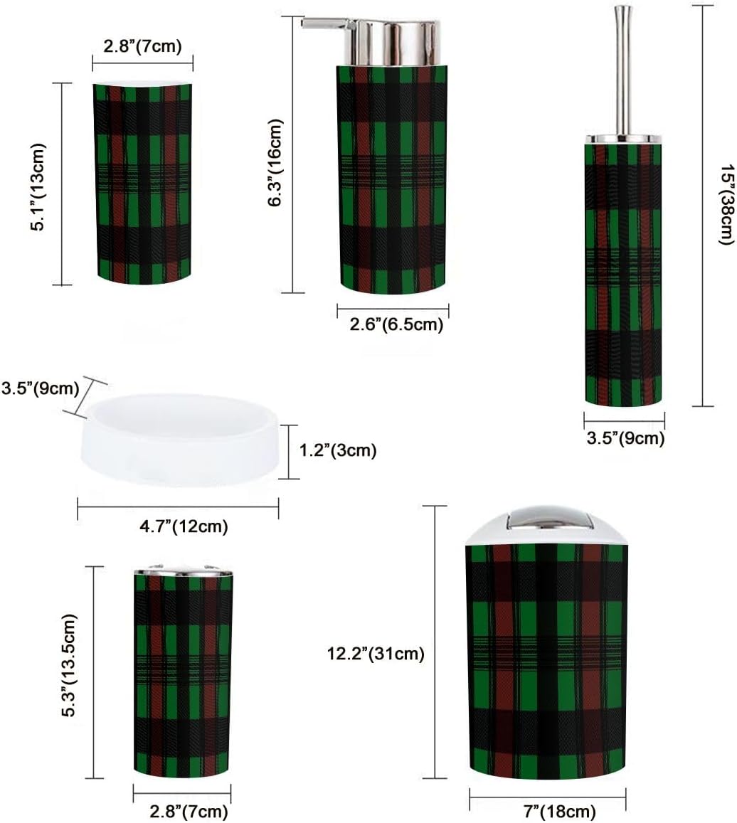Boho Bathroom Accessory Set 6 Piece Plaid Design