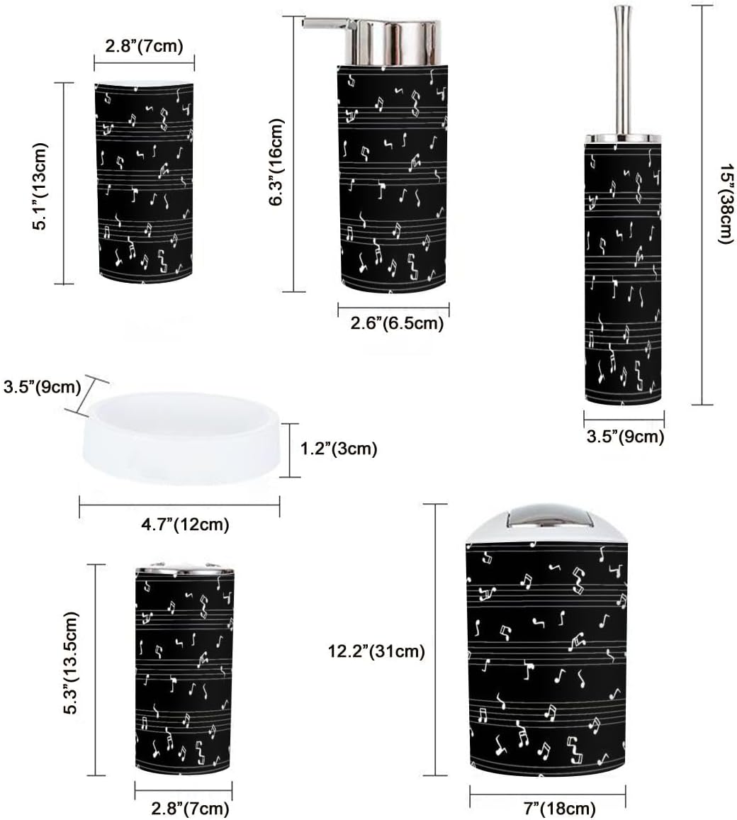 6 Piece Musical Notes Bathroom Accessory Set