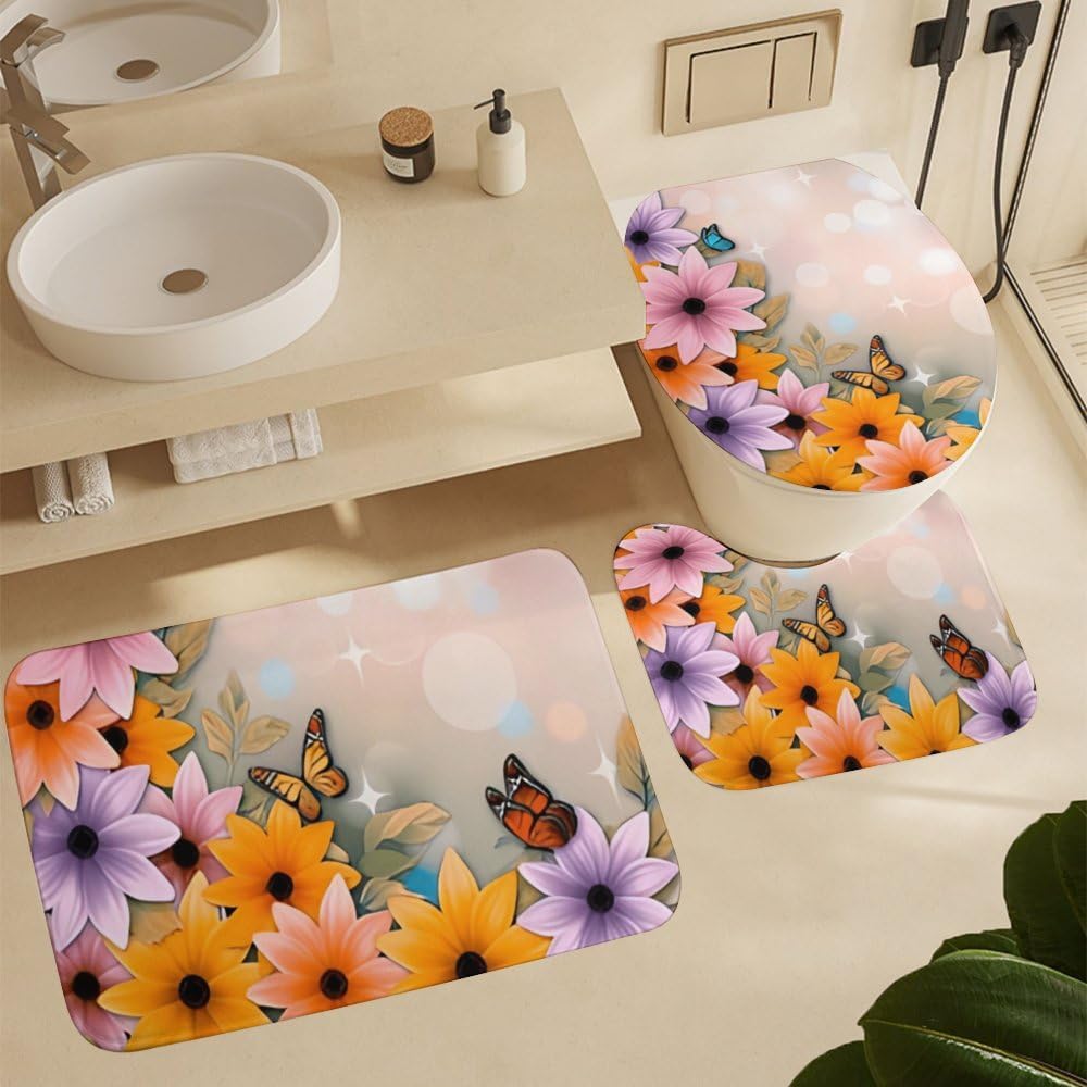 Kuizee 4 Piece Shower Curtain Set with Rugs and 12 Hooks