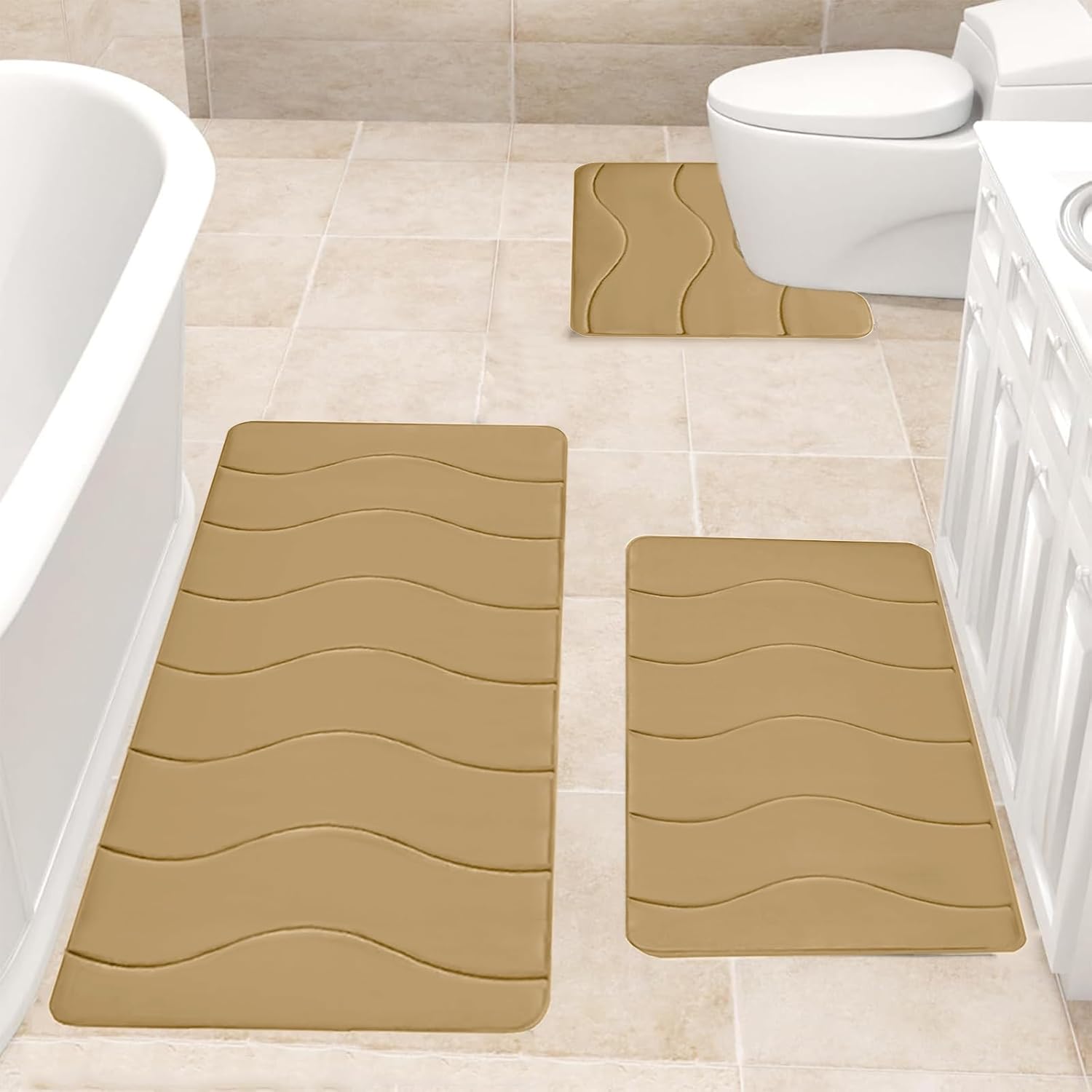 3 Pcs Memory Foam Bath Mat Set with Non-Slip Design