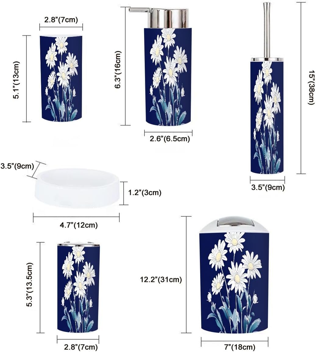 TRANQDEHOM 6-Piece Boho Daisies Bathroom Accessory Set
