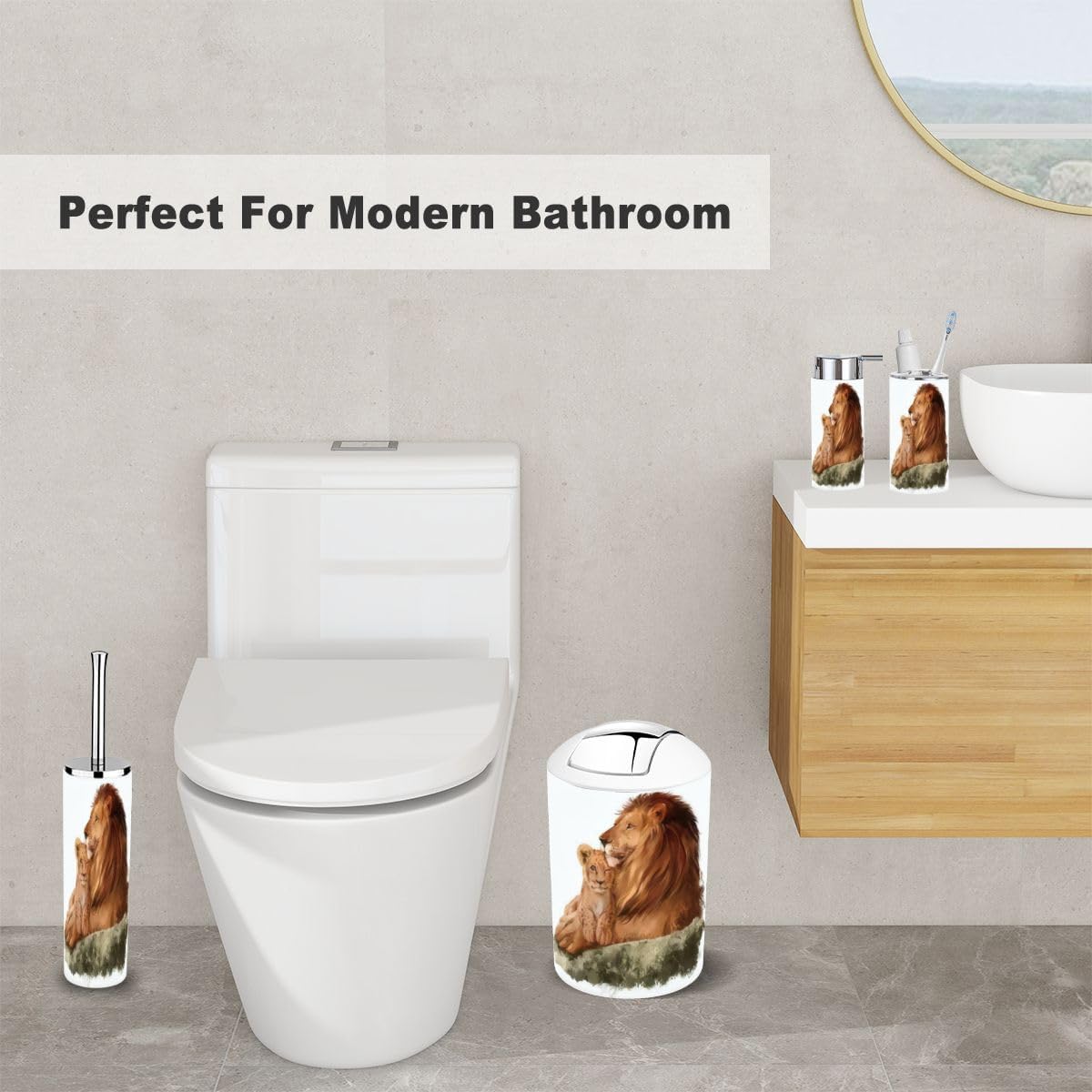 6 Piece Bathroom Accessory Set with Lion Design 1