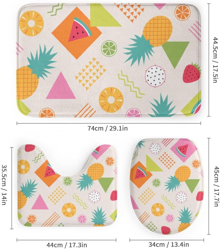Kuizee Tropical Fruit Shower Curtain Set with 4 Rugs