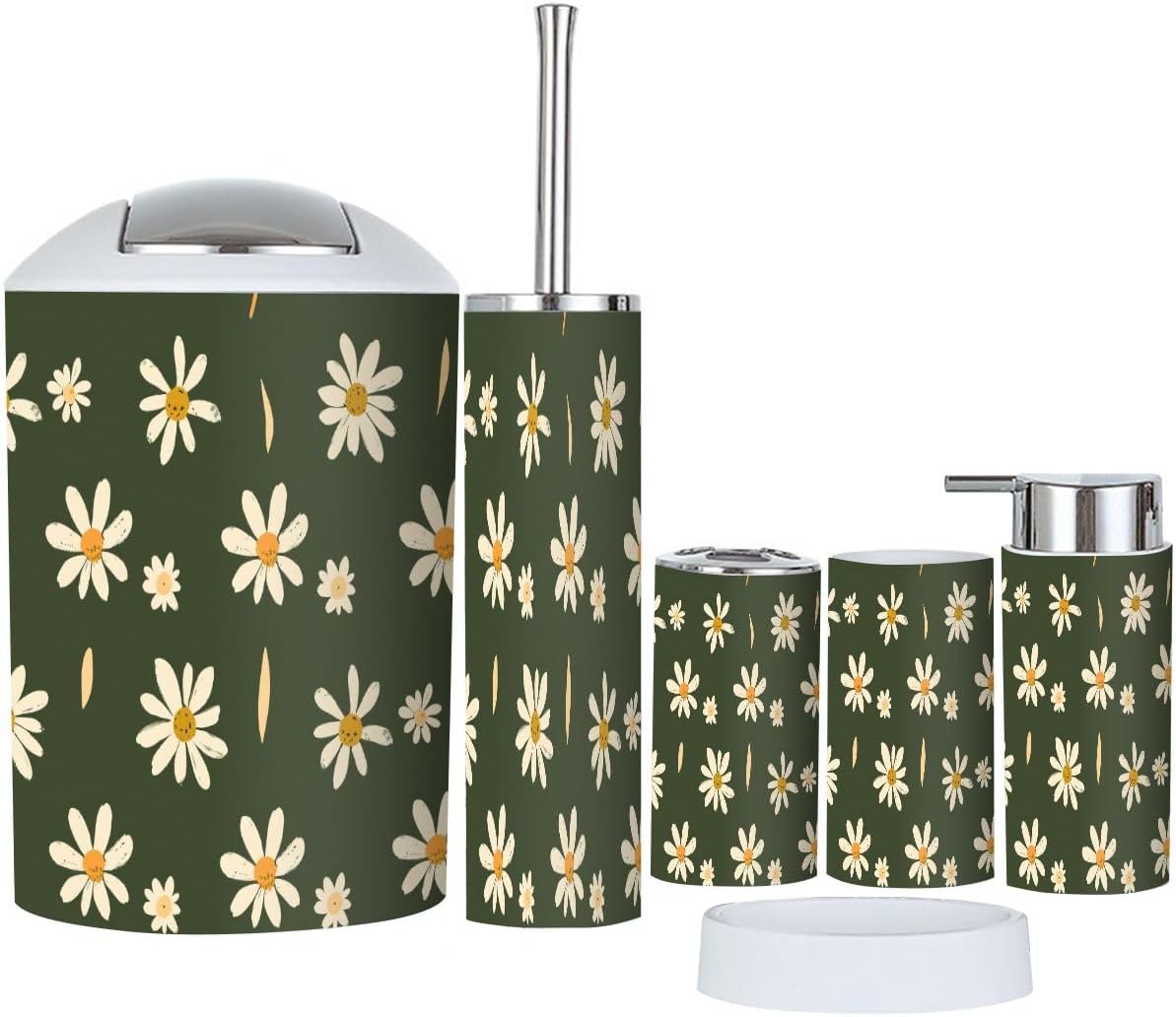 Boho Daisies Bathroom Accessory Set 6 Piece 1
