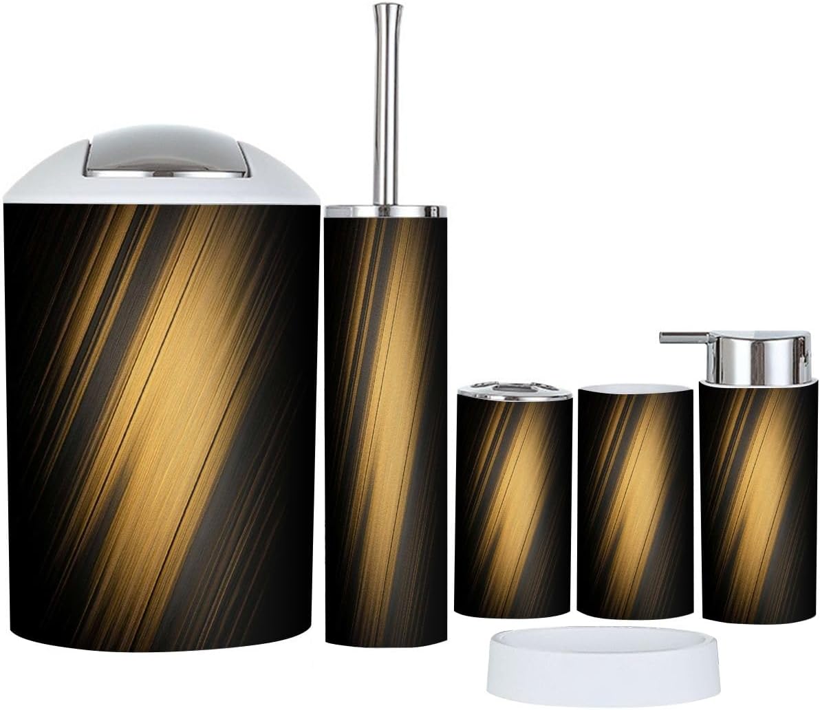 Boho Bathroom Accessory Set 6 Piece Black Gold Texture