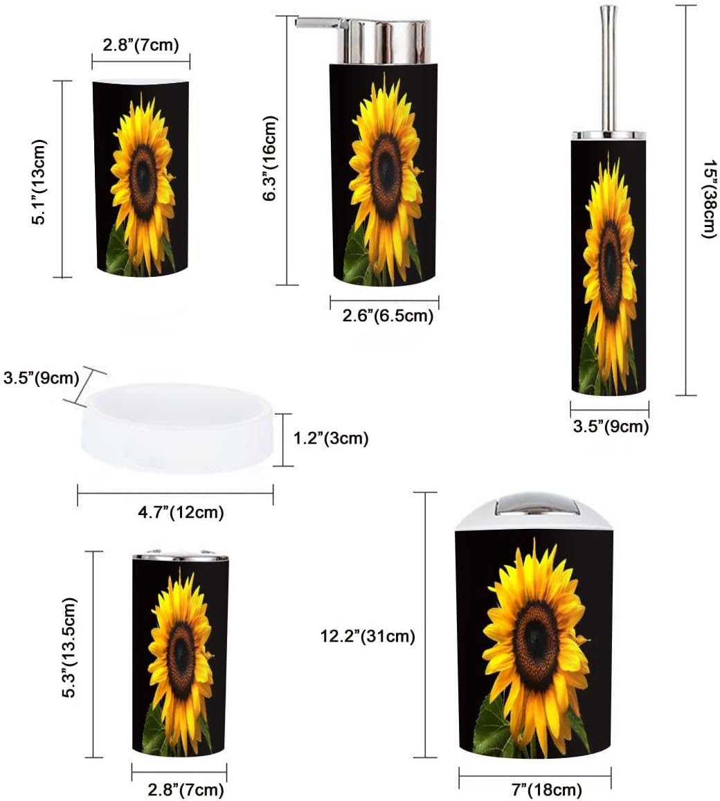 Stylish 6-Piece Bathroom Accessory Set with Black Sunflower Design