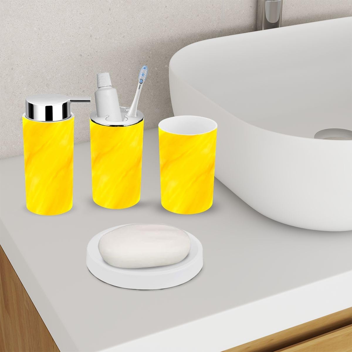 6 Piece Watercolor Yellow Bathroom Accessory Set