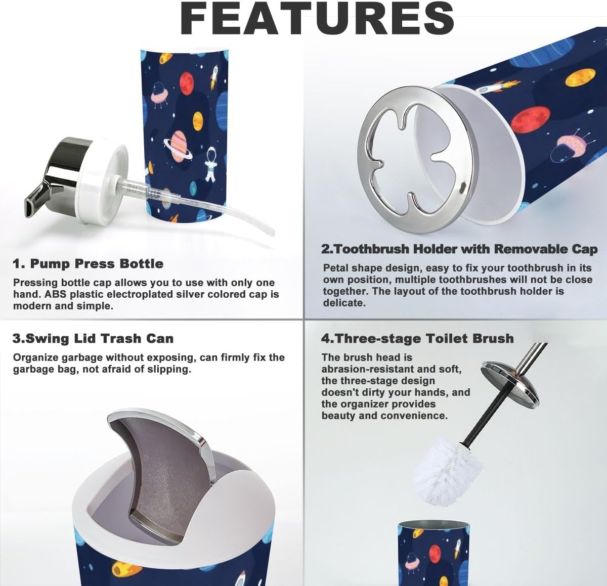 6 Piece Bathroom Accessory Set with Solar Design