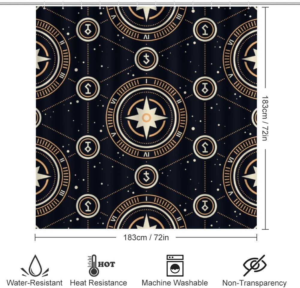 Kuizee 4-Piece Space Stars Shower Curtain Set with Non-Slip Rugs