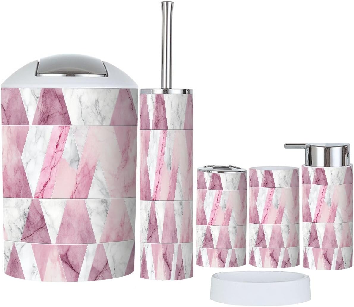 Boho Bathroom Accessory Set 6 Piece Modern Polygons 1