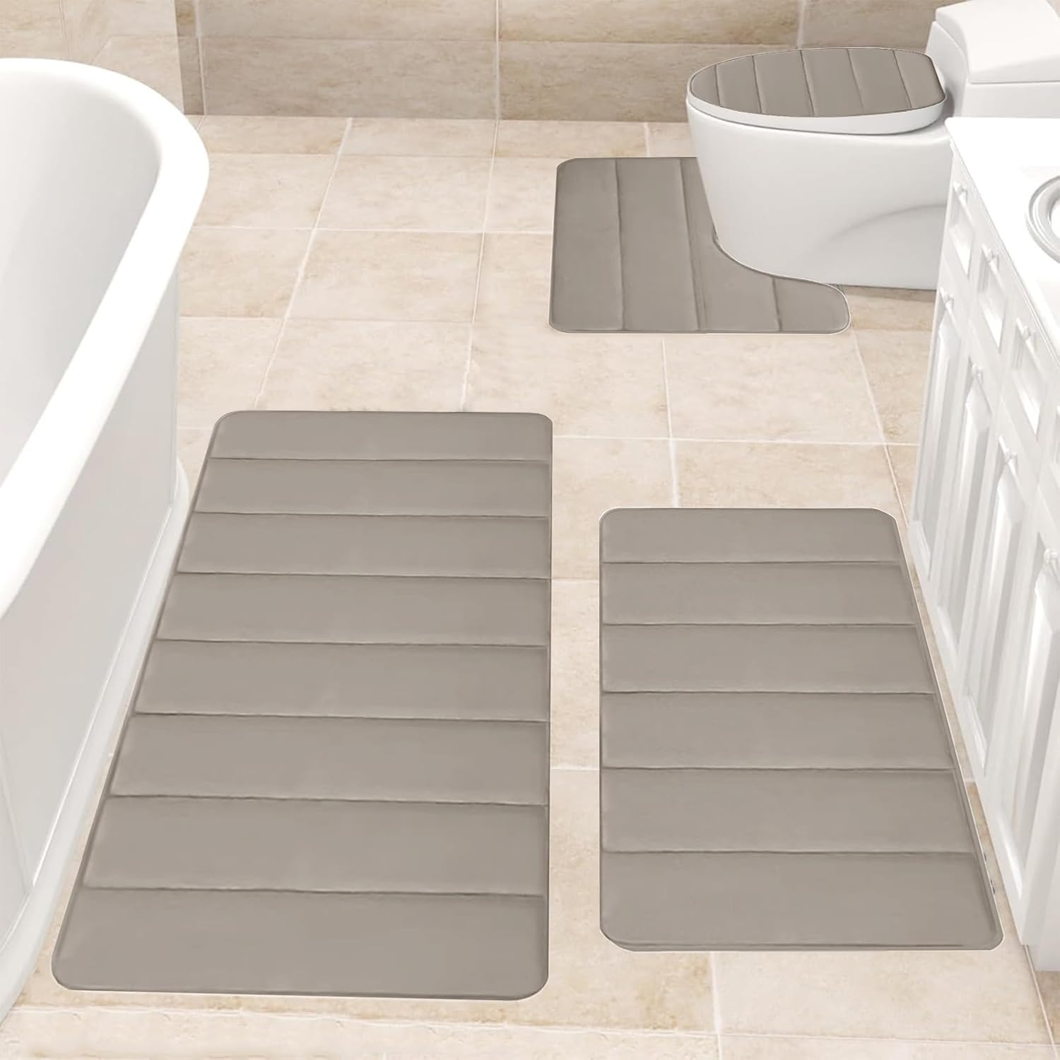4PCS Bath Rug Memory Foam Mat Set Non-Slip