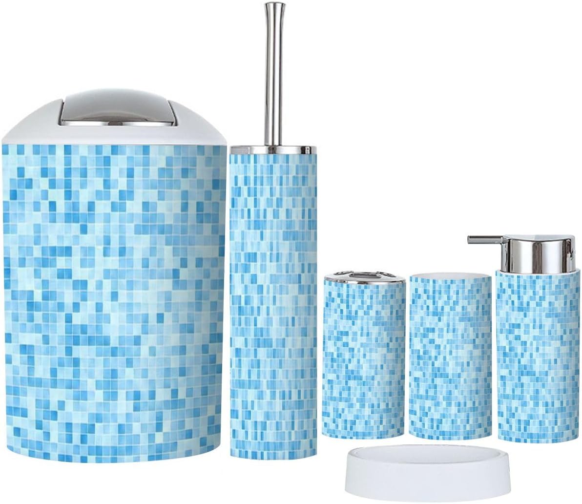 6 Piece Bathroom Accessory Set Blue Mosaic Tile