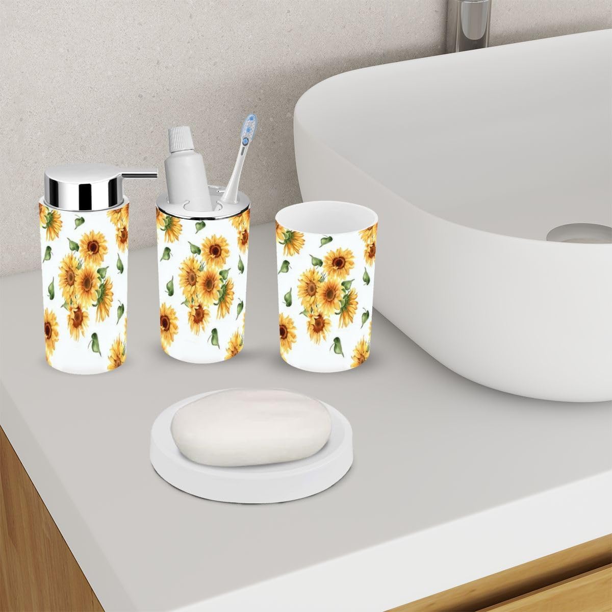 6 Piece Bathroom Decor Set with Sunflower Yellow Design
