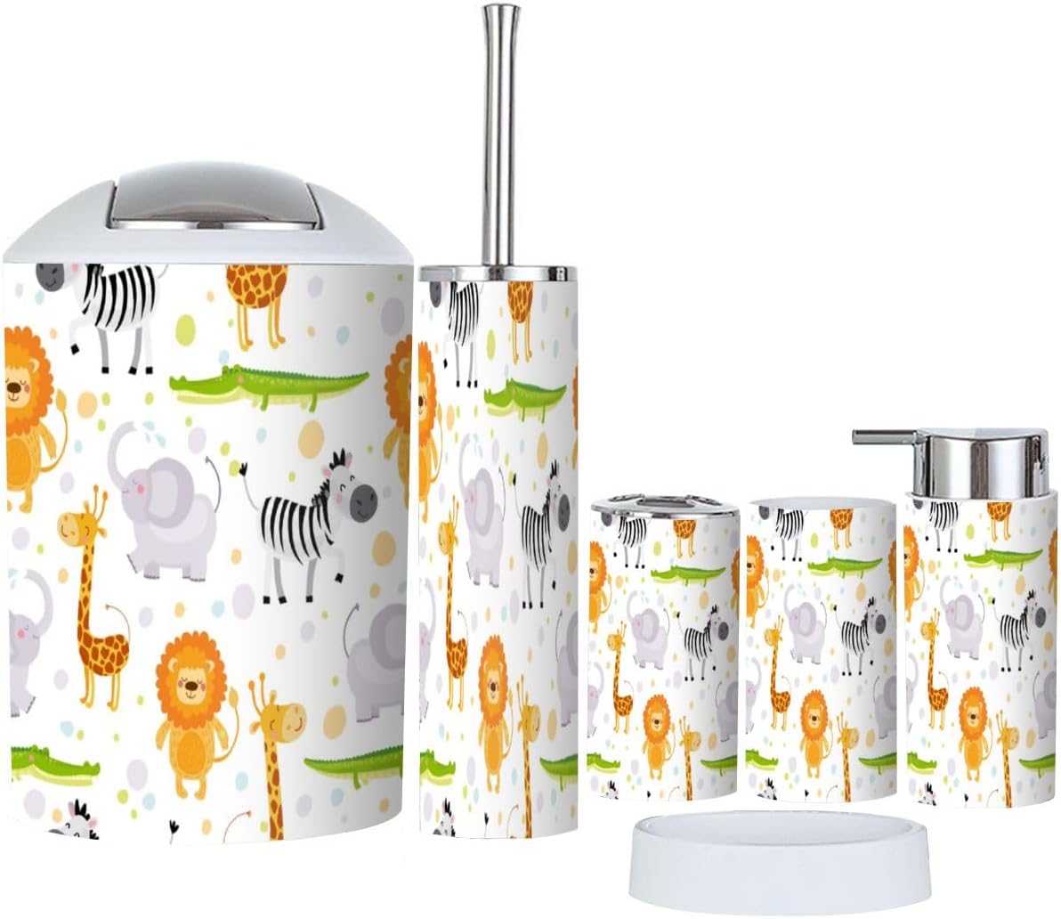 6 Piece Bathroom Accessory Set with Giraffe Pattern