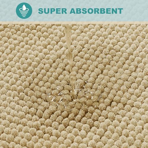 Khaki Brown Bath Rug Set 2 Piece Thick Plush